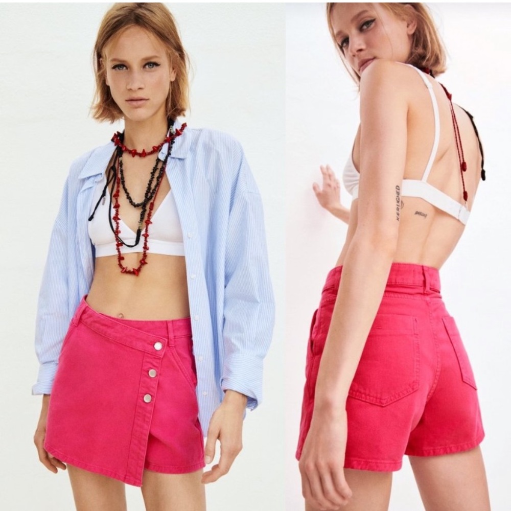 💞 ZARA HOT PINK DENIM COTTON SKORT! - Picture 10 of 12